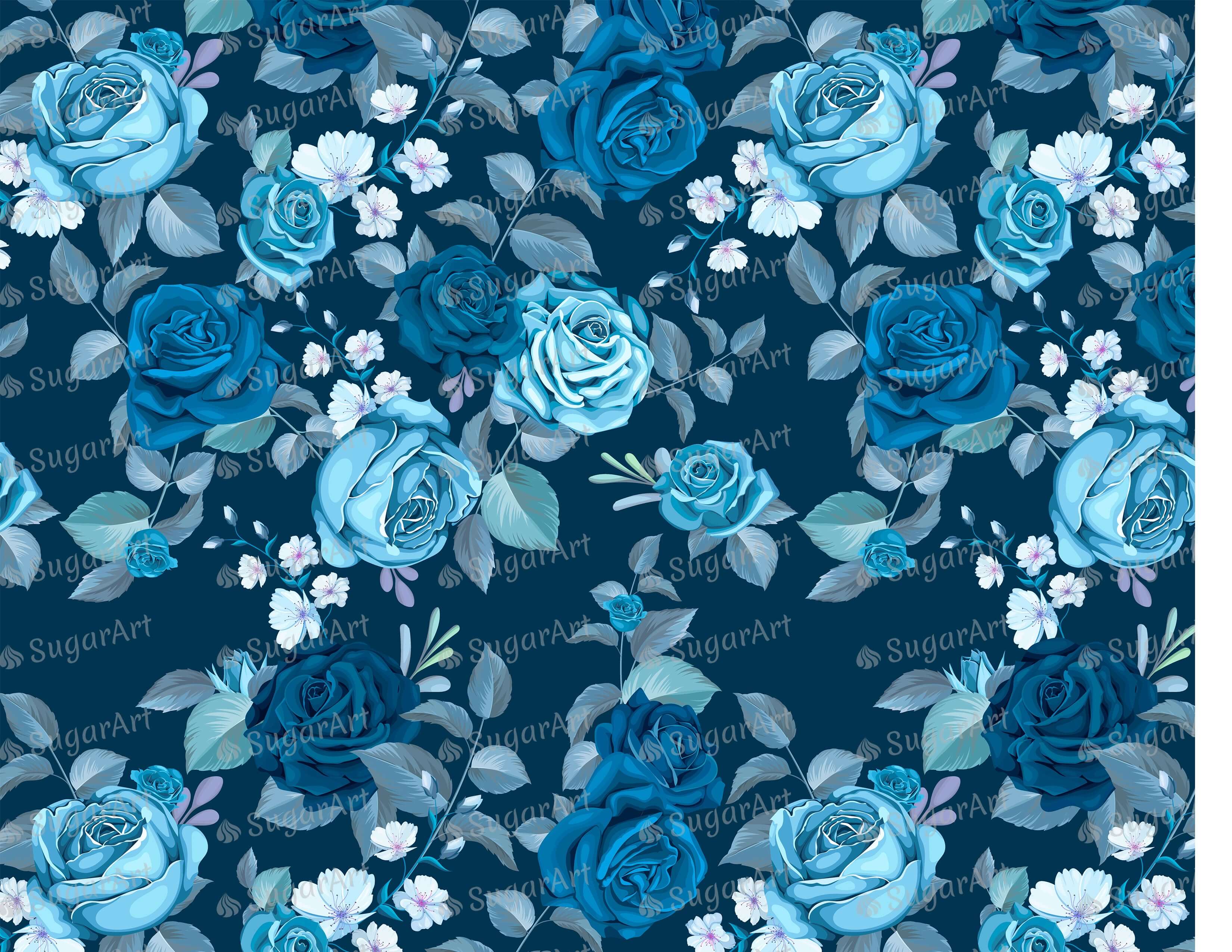 Blue Flowers Background- Icing - ISA223 – Sugar Art