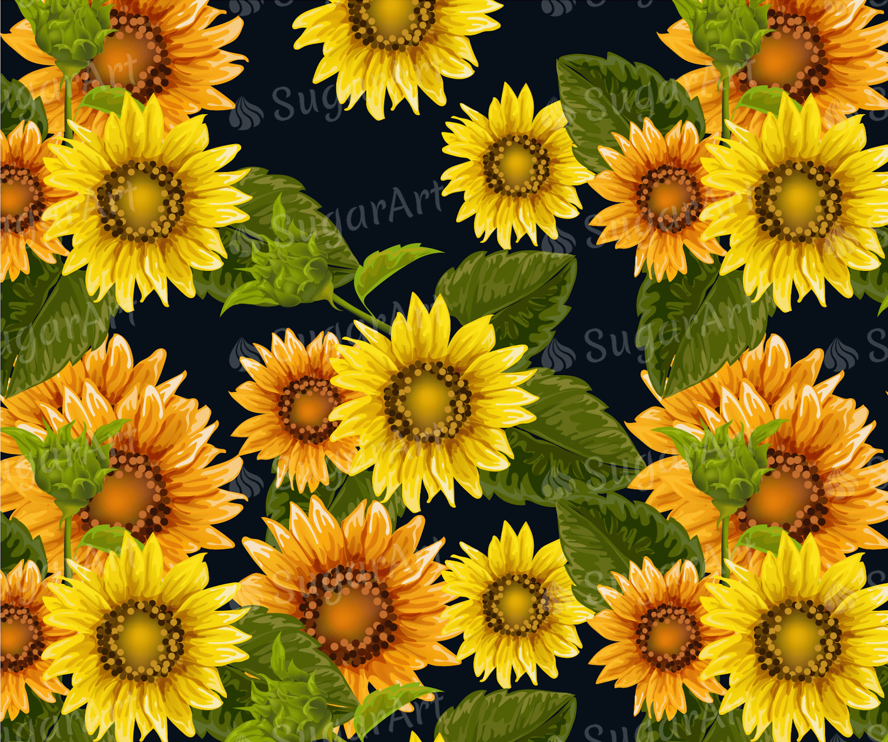 Sunflowers on Black Background - Icing - ISA006 – Sugar Art