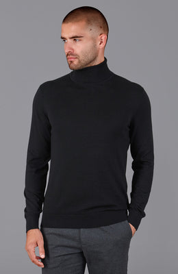 Cotton Roll Neck In Black and White Men Long Sleeve T Shirts