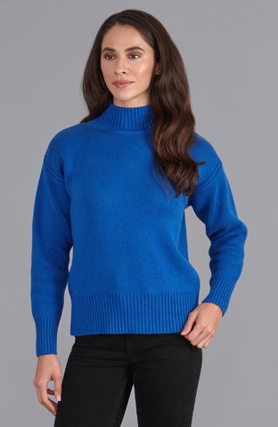 blue womens high neck cotton sweater