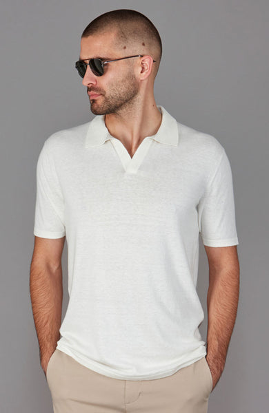 mens open collar linen polo shirt