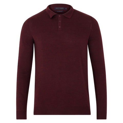 red merino wool polo neck shirt for men