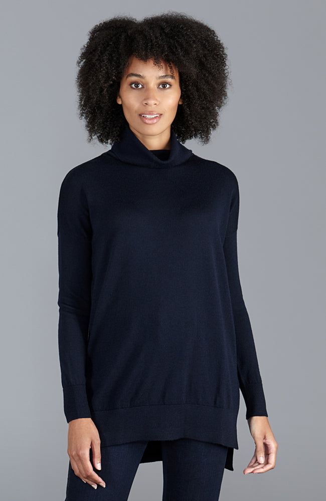 women's black wool polo neck jumper