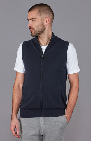 mens navy zip gilet