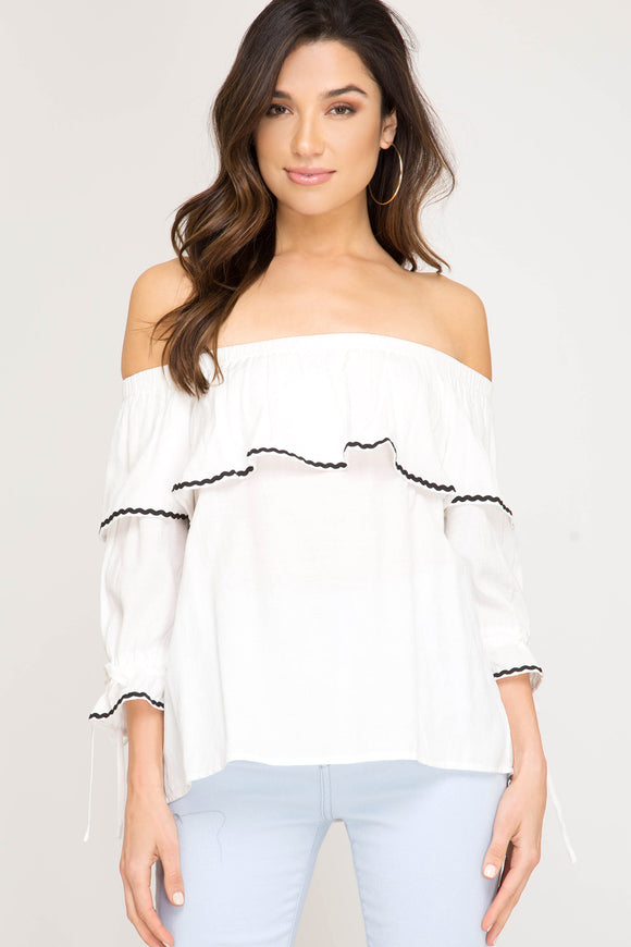 She + Sky 3/4 Sleeve Woven Off The Shoulder Top Off White – Christina's ...