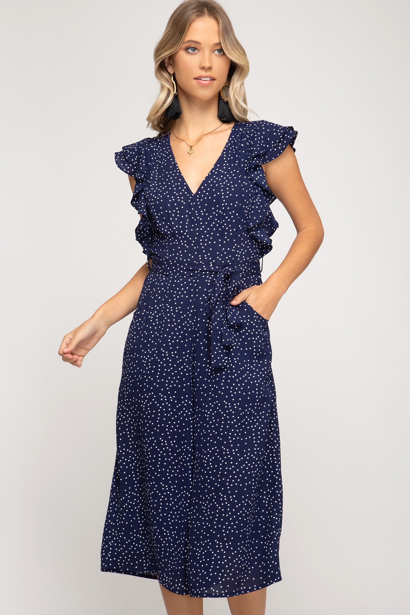 polka dot culotte jumpsuit