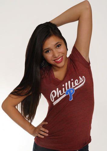 Philadelphia Phillies Womens Light Blue Rib Twisted Back Tank Top