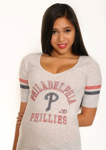 Philadelphia Phillies Women's Maroon Scrum Twins T-Shirt by Banner 47