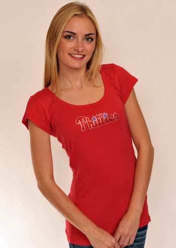 Philadelphia Phillies VNeck Sequins Top Red for Women (Free