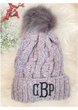 Monogrammed Fleece Lined Pom Pom Winter Hat