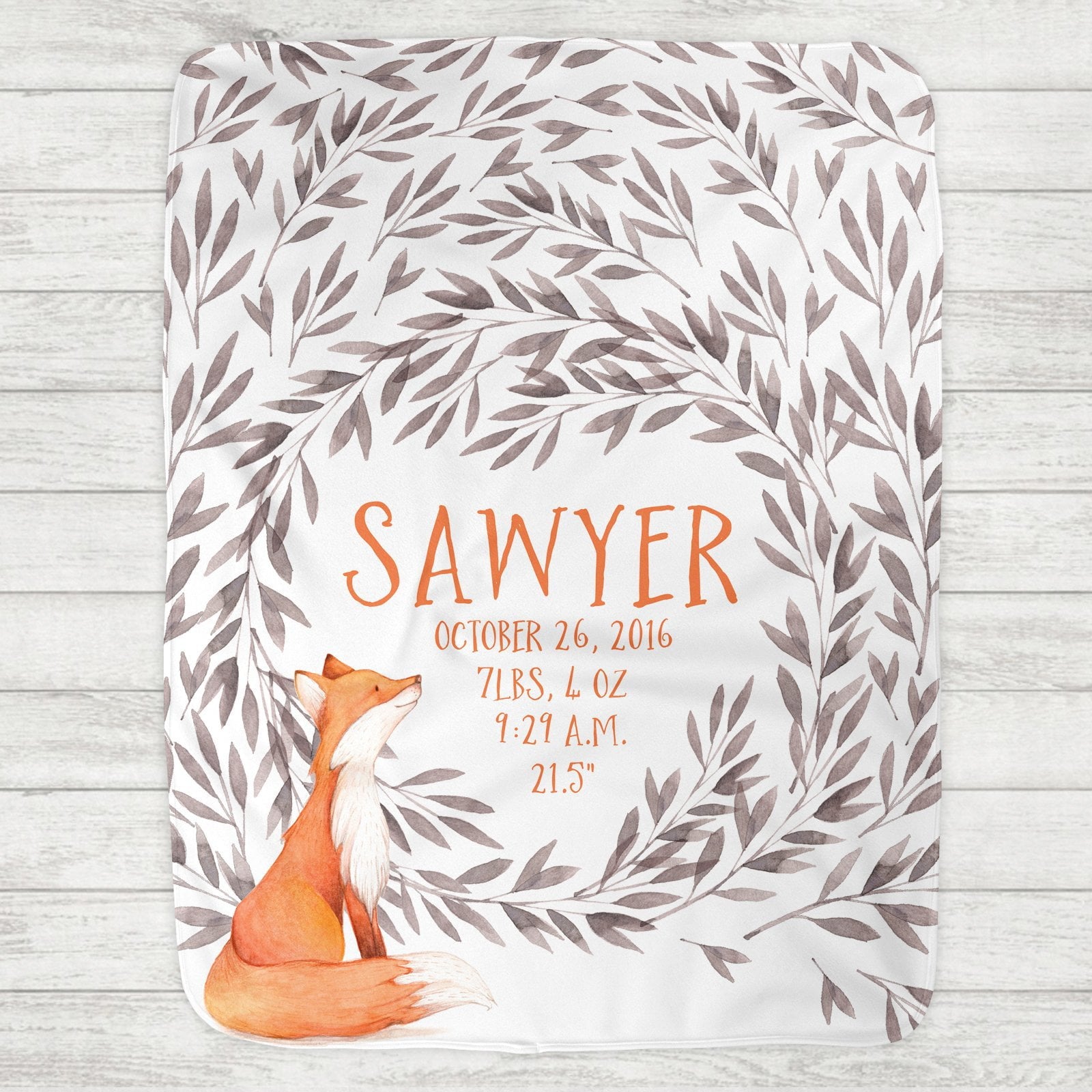 Custom Personalized Birth Stat Baby Blanket Clever Woodland Fox The Milk Moustache