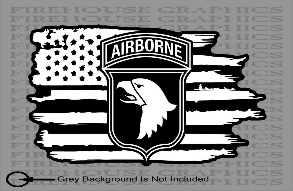 101st Airborne Division Army American Flag Veteran Weathered Vinyl Sti