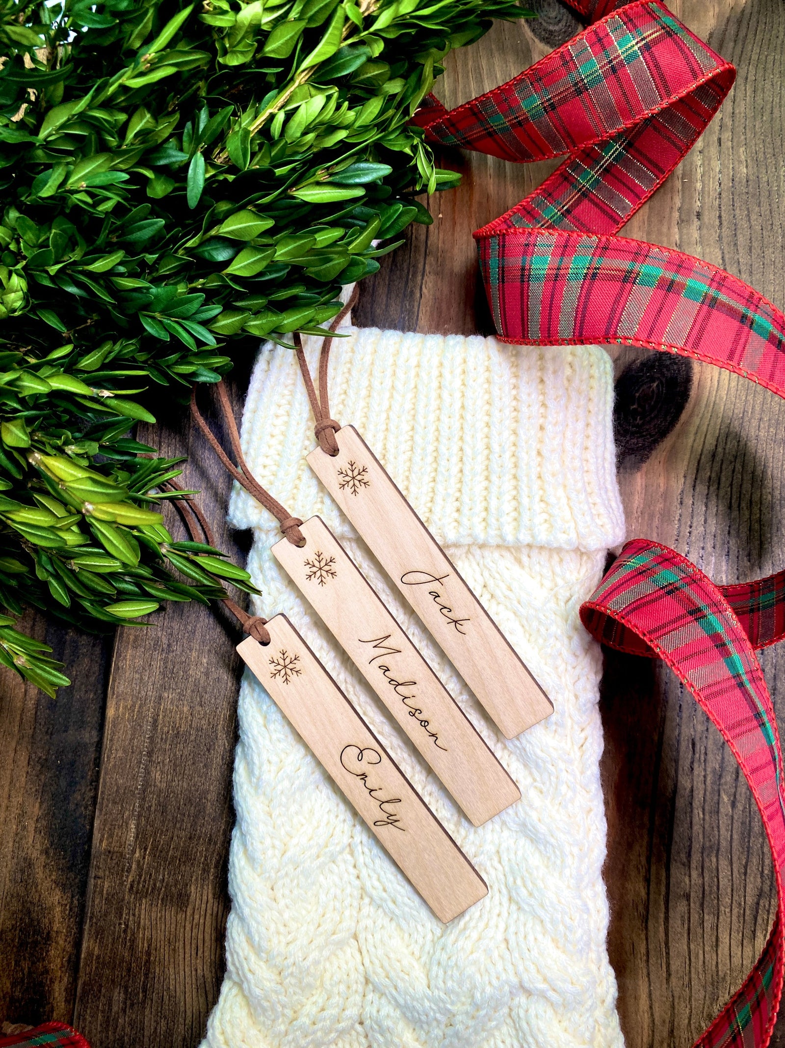 Scottish Plaid Personalized Christmas Stockings with Wooden Name Tags –  Stocking Factory