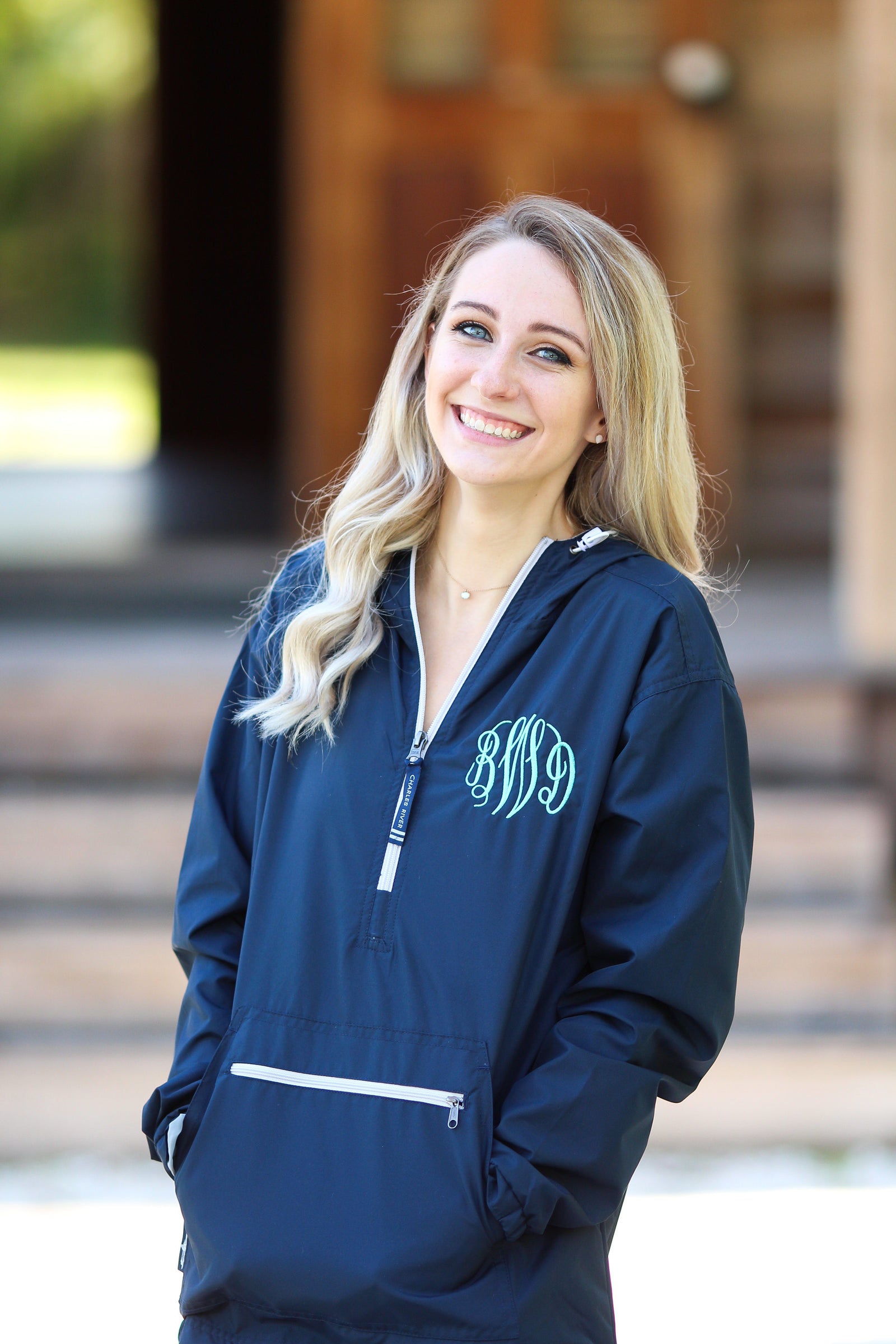 blue monogram jacket