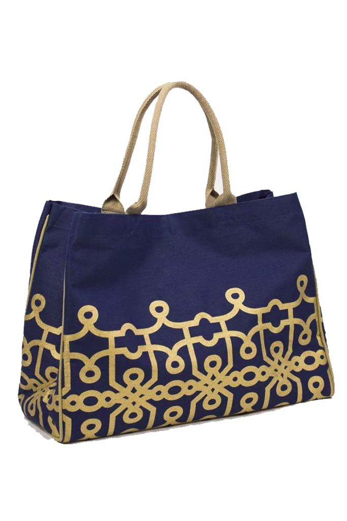 Classic Monogrammed Canvas Seersucker Tote - Sunny and Southern