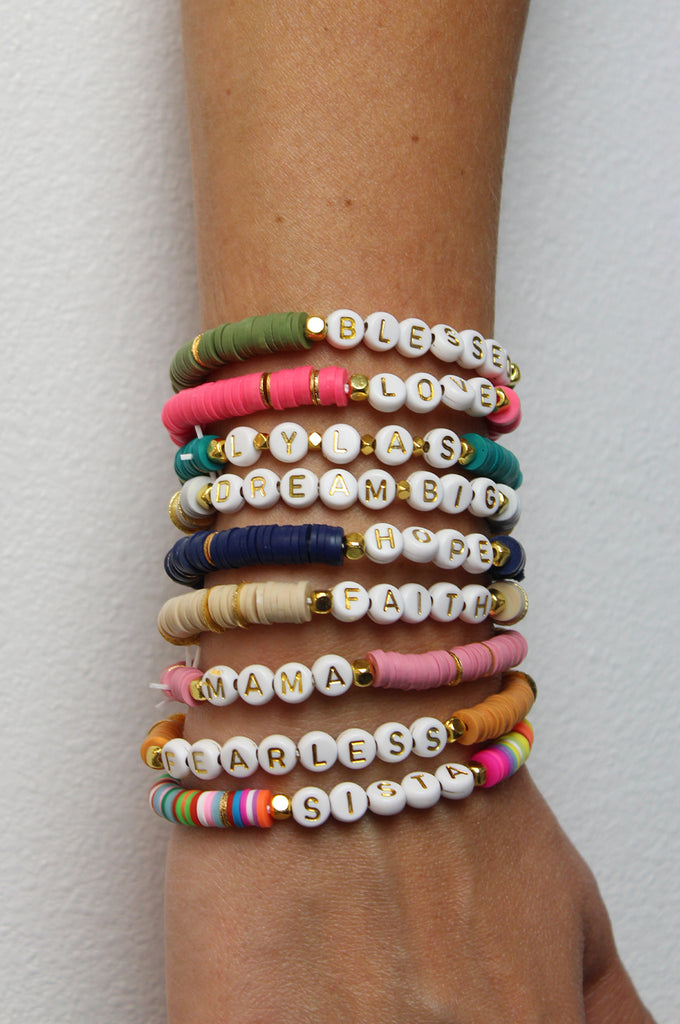 The Beaded Word Bracelet - Multi Colored Beads (leave note at