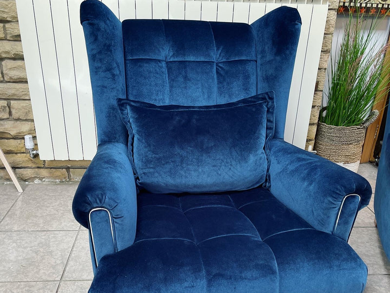 blue velvet wingback chair