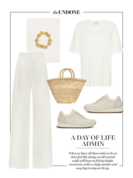 Outfit Idea | White tee, White pants, sneakers | The UNDONE