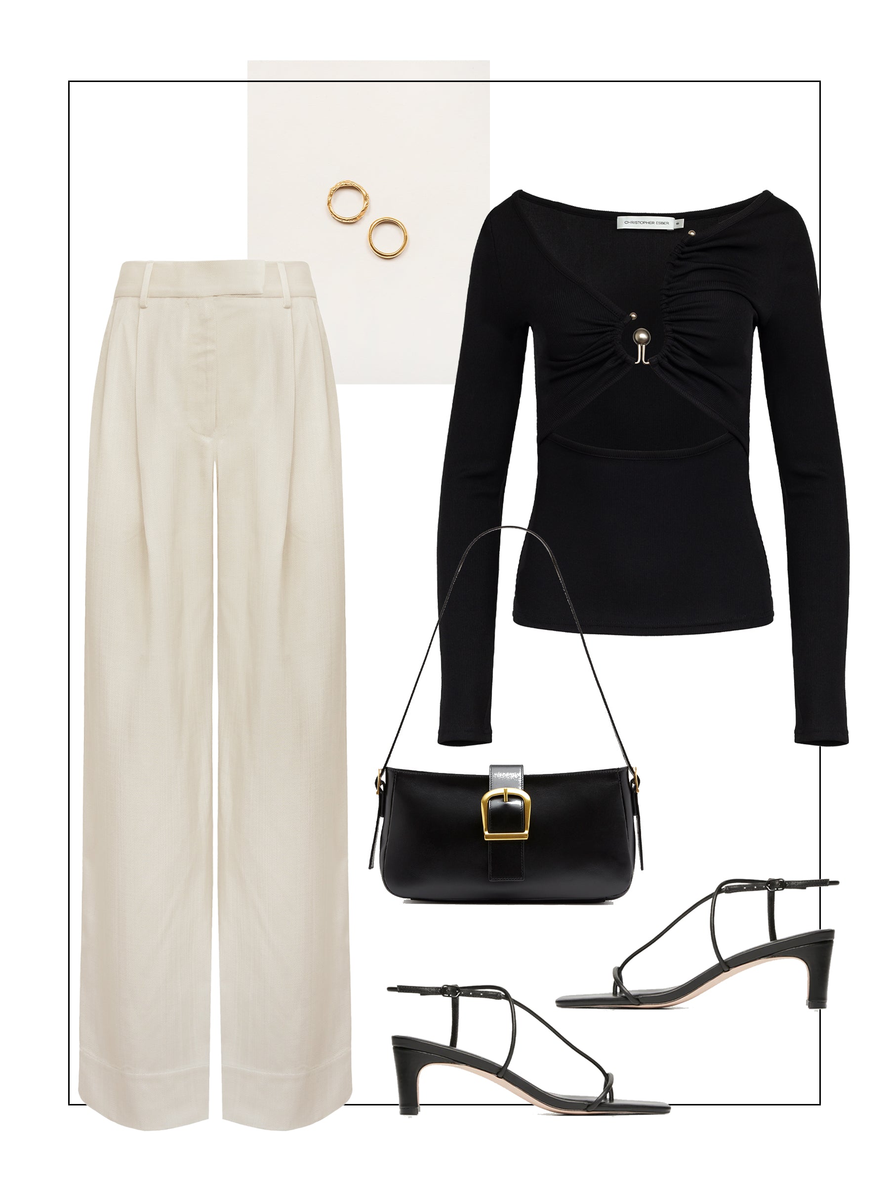 Long sleeve top and neutral trousers
