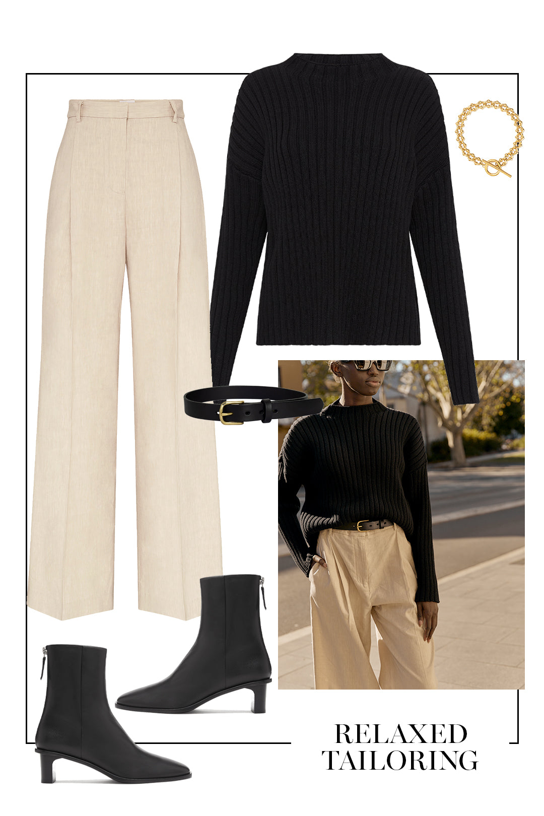 The UNDONE - Neutral trousers and black knit