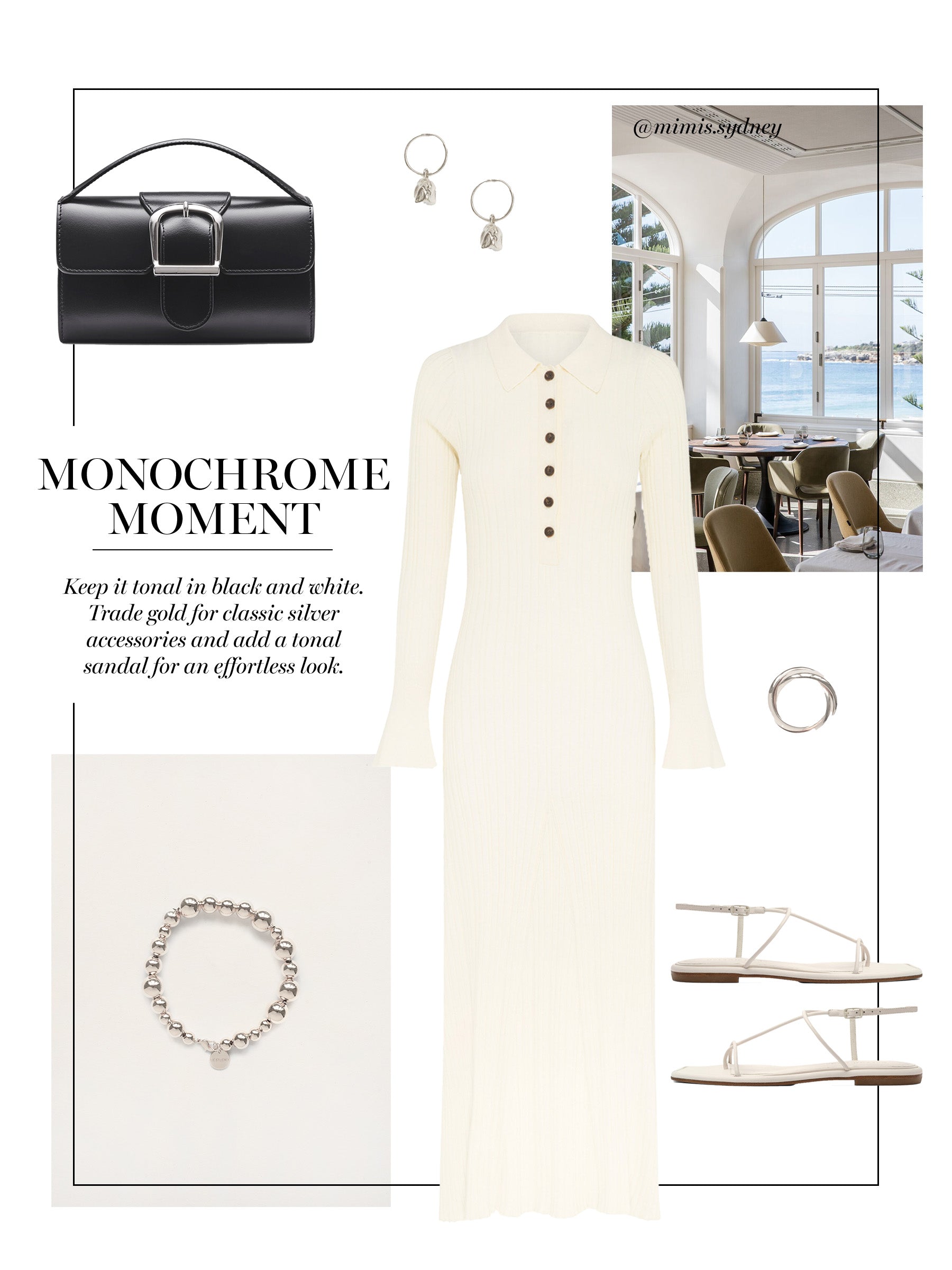 Monochrome moment neutral knit dress with silver accessories