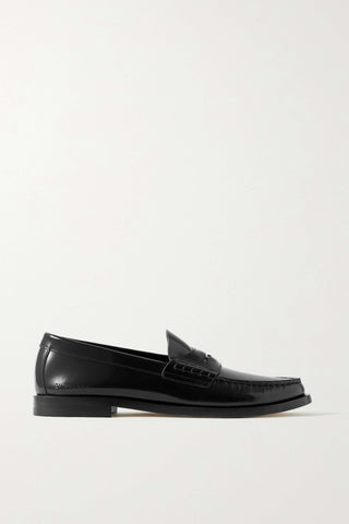 Embellished glossed-leather loafers