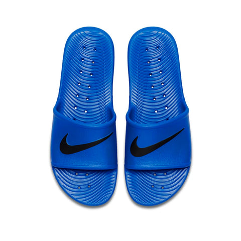 blue and white nike slides