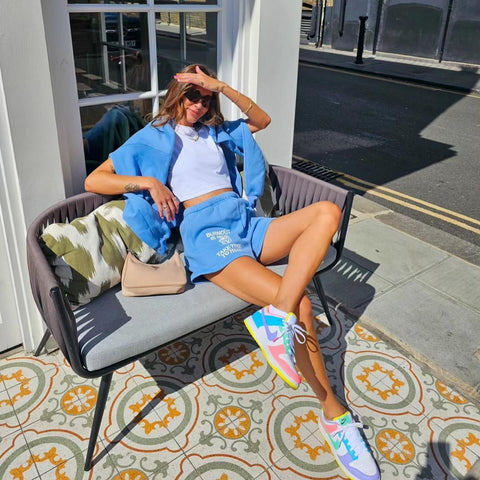 Alex in Colour wears The Mayfair Group Take Time to Heal Sweater & Shorts