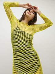  New Girl Order Fluro Yellow Fishnet Maxi Dress as seen on Lauren Mayberry Chvrches