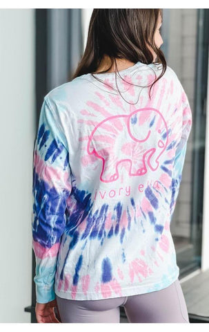 IVORY ELLA GOOD VIBES TIE DYE LONG SLEEVED T-SHIRT