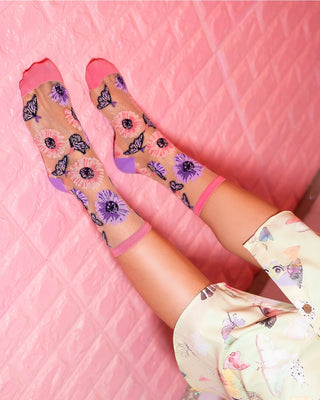 Ribbon Roses Sheer Ankle Sock