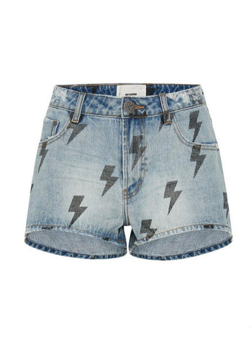 Shop One Teaspoon Blue Lightning Bolt Bonita High Waist Denim Shorts - Premium Denim Shorts from One Teaspoon Online now at Spoiled Brat