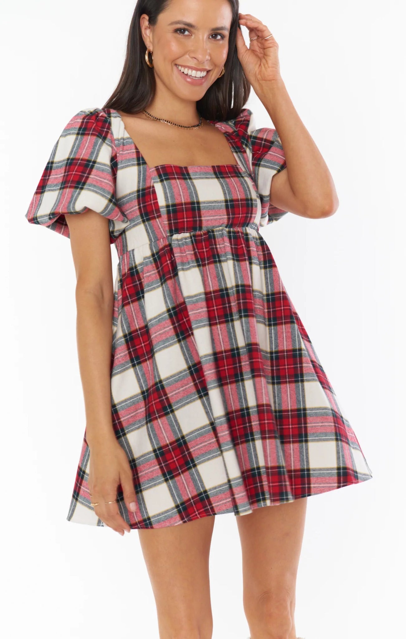 show me your mumu smitten tartan babydoll dress s red