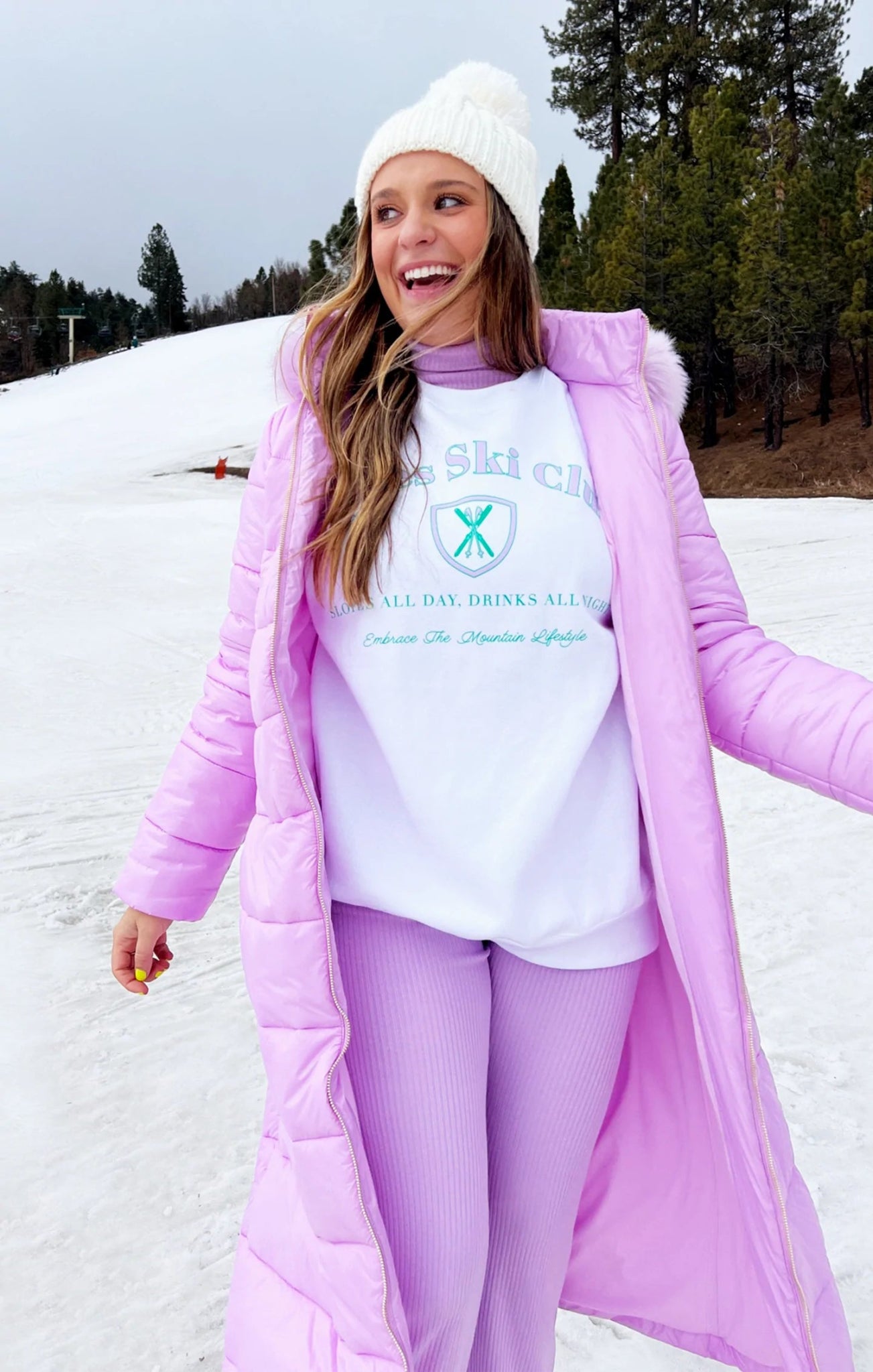 Show Me Your Mumu Stanley Sweatshirt Apres Ski Club Graphic as seen on Chloe Meadows XS White