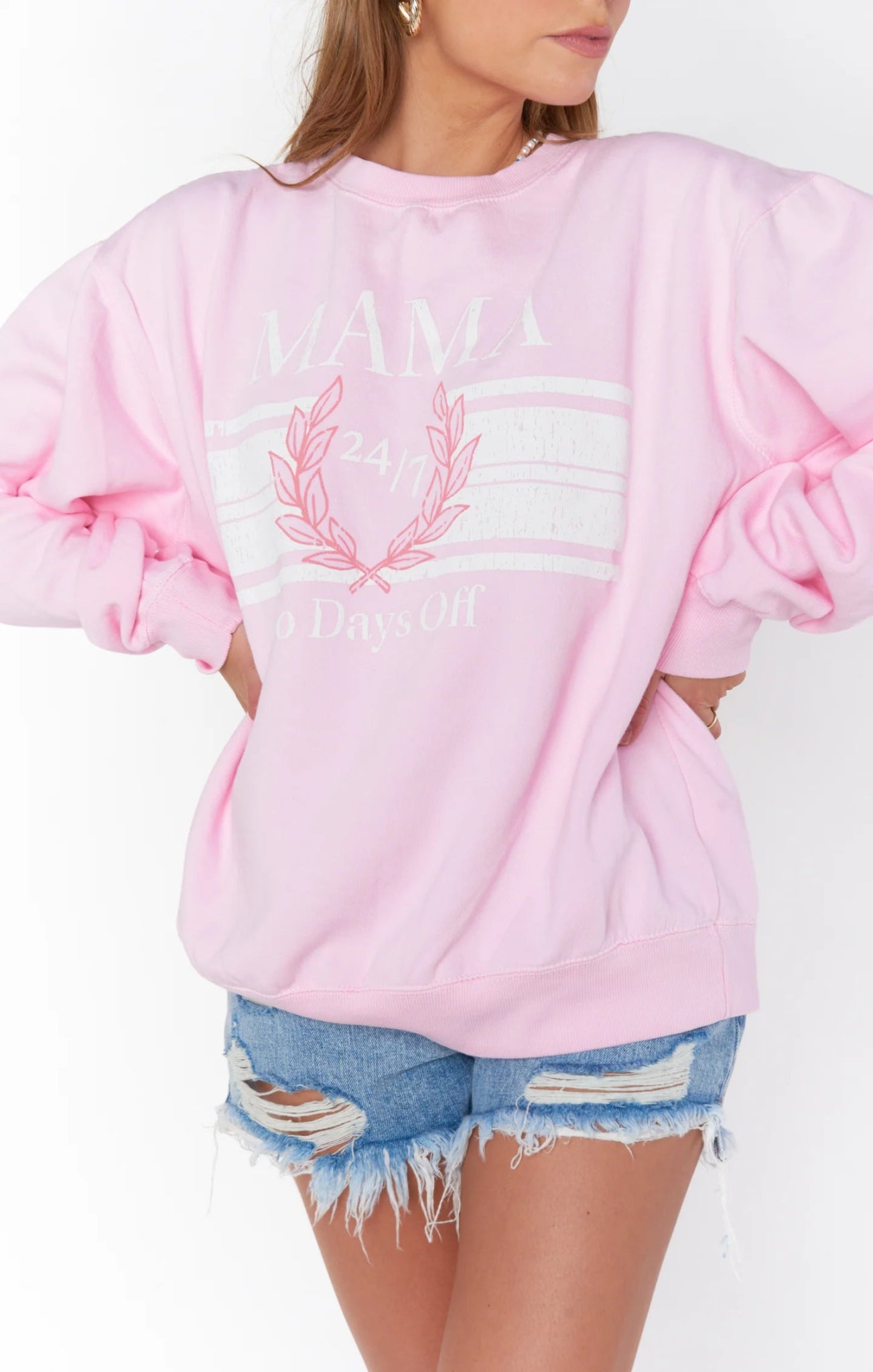 show me your mumu stanley sweatshirt mama graphic as seen on catherine tyldesley l pink