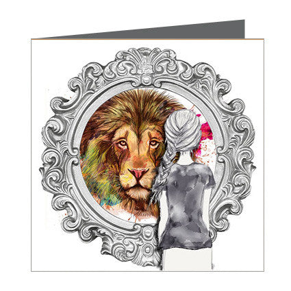 Card Choose Courage Girl Reflection Of Lion In Mirror Sketchmill