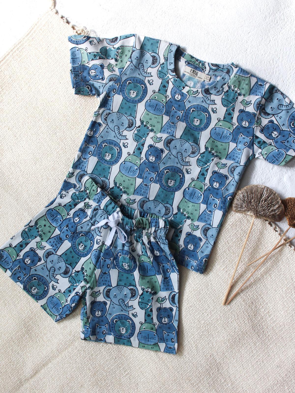 KIDS UNISEX T-SHIRT & SHORT SET JUNGLE SAFARI BLUE