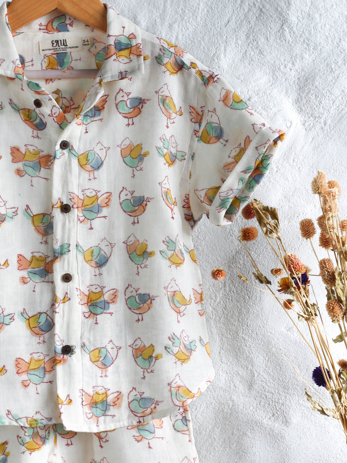 KIDS BIRDIE MUSLIN SHIRT & SHORT SET