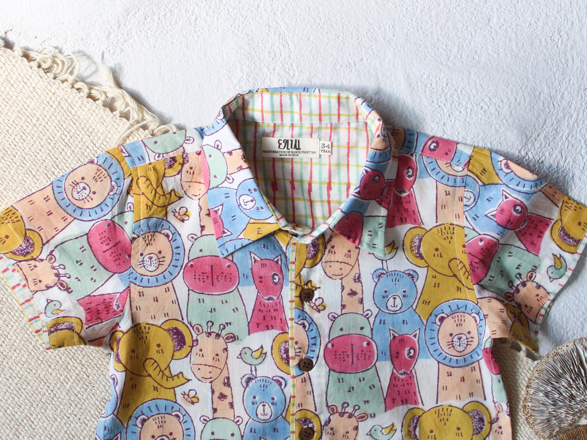 KIDS ANIMAL SAFARI COTTON SHIRT & SHORT SET