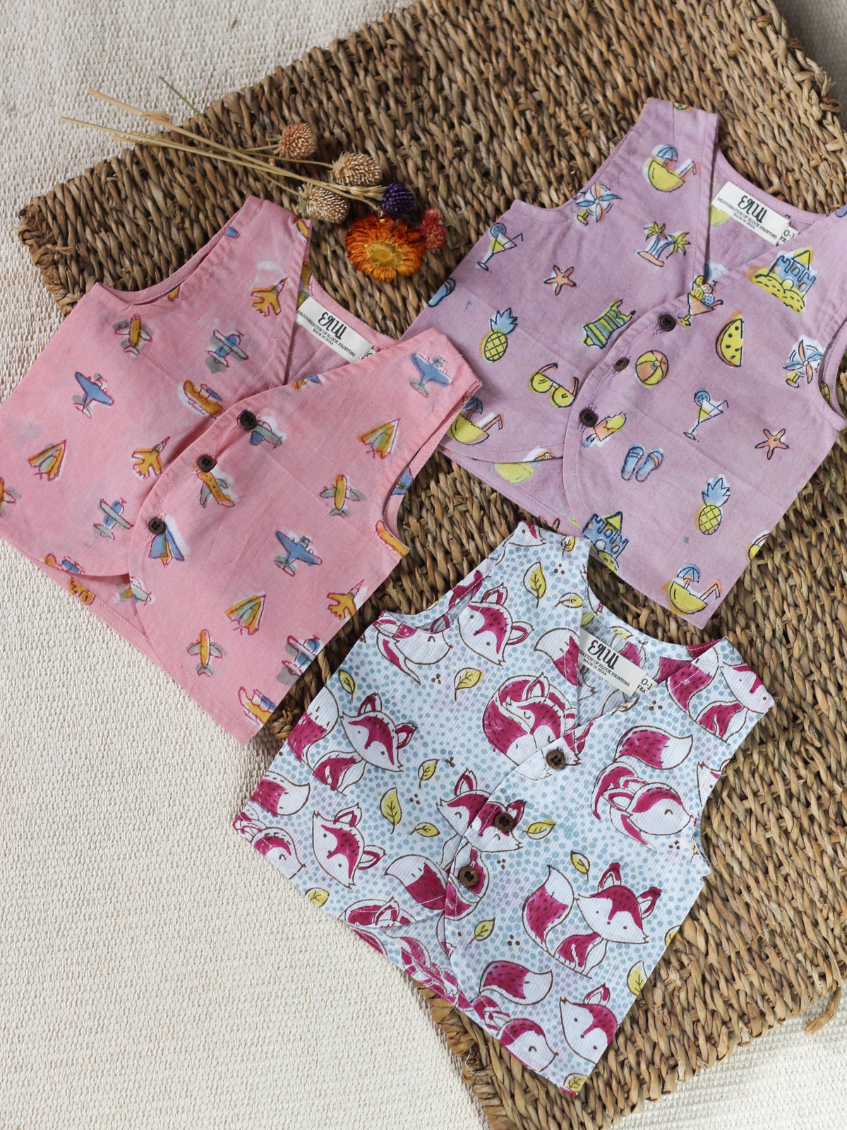 BABY COTTON 3 PACK VEST- AERO-PLANE, SUMMER DOODLE & FOX