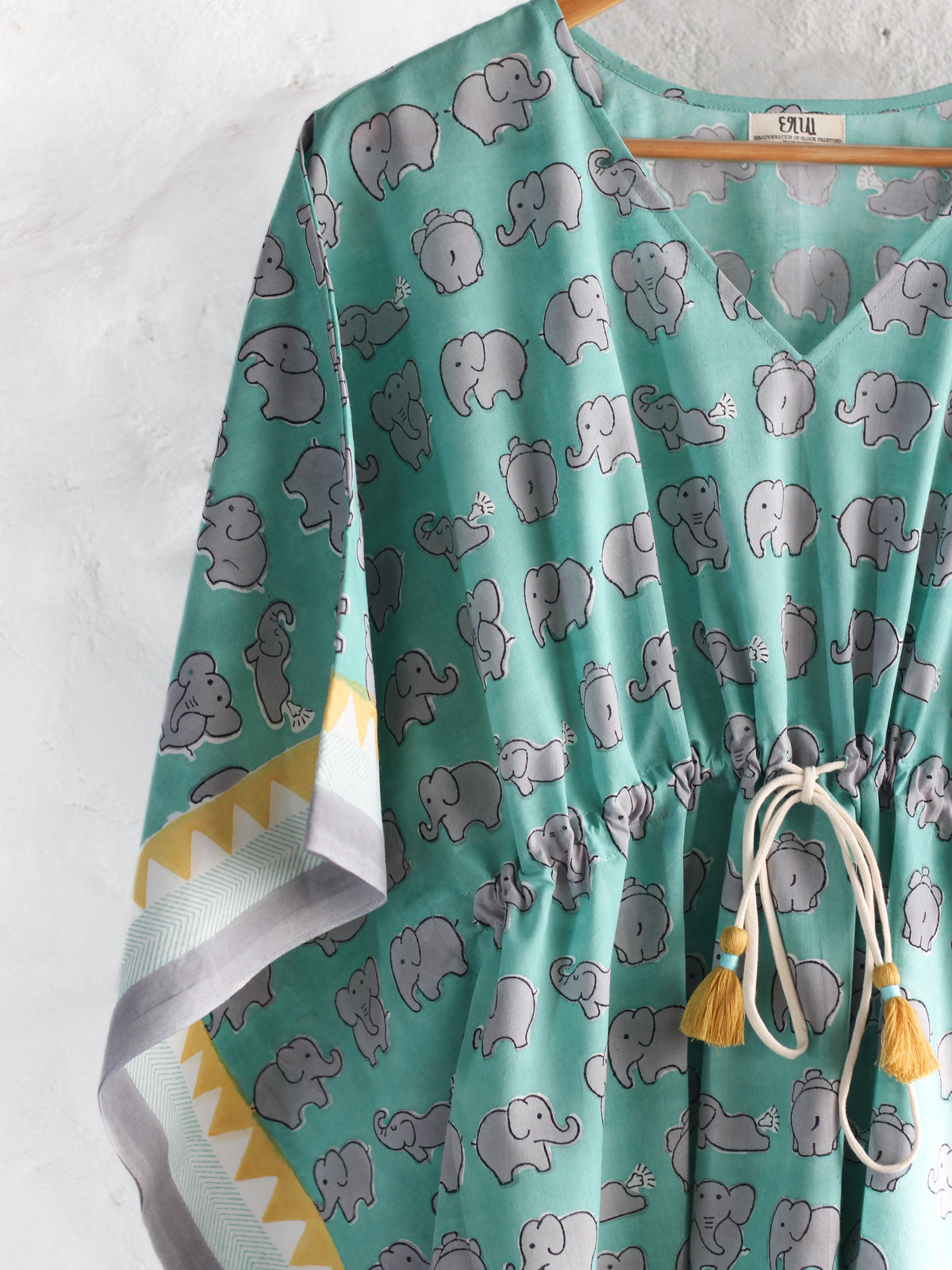 Kaftan- Elephants in Mint & Gray