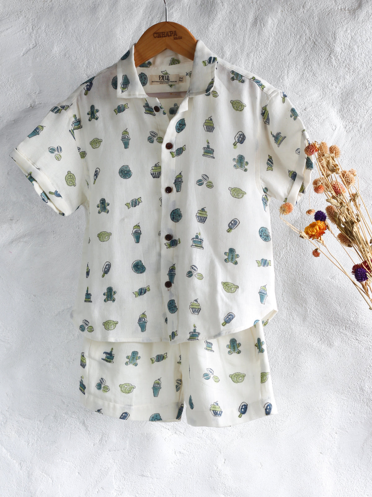 KIDS BIRTHDAY MUSLIN SHIRT & SHORT SET