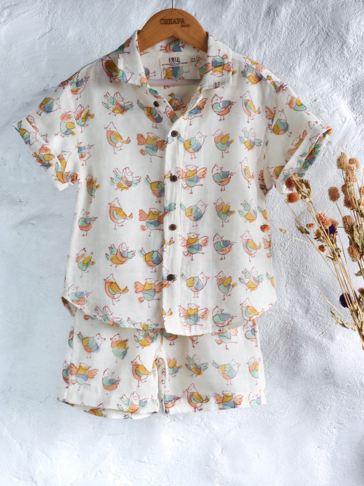 KIDS BIRDIE MUSLIN SHIRT & SHORT SET