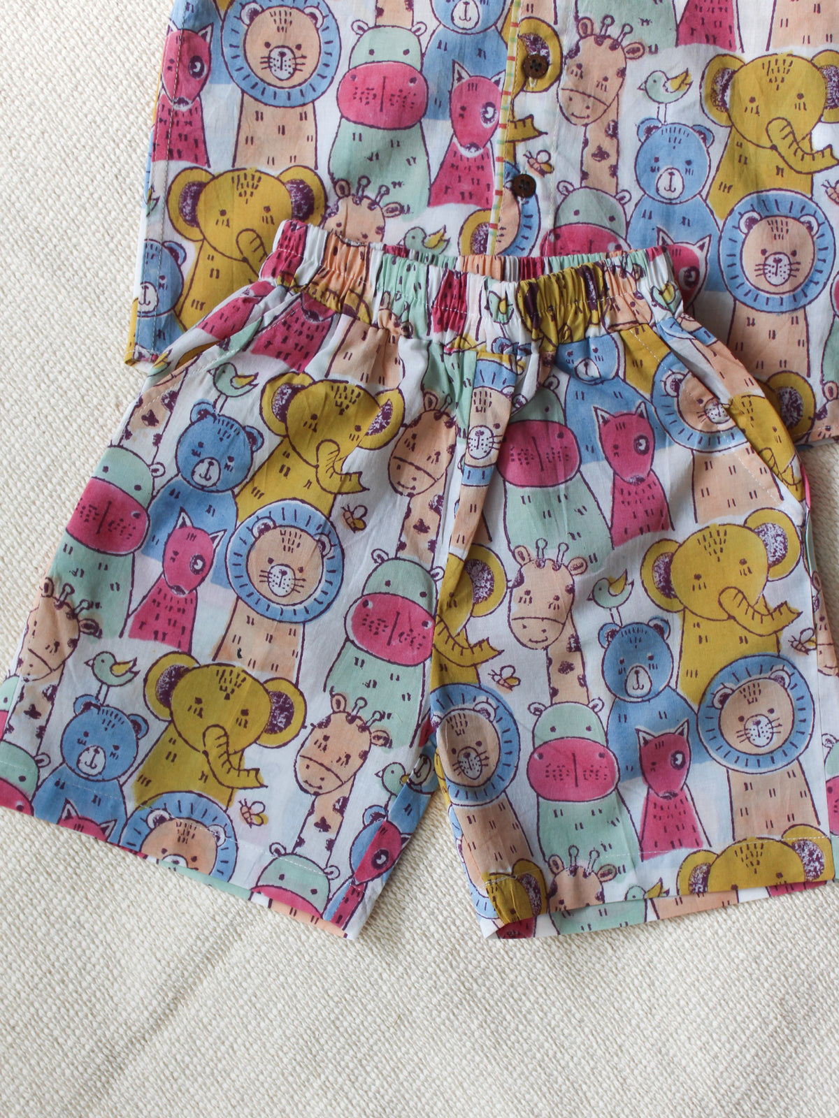 KIDS ANIMAL SAFARI COTTON SHIRT & SHORT SET