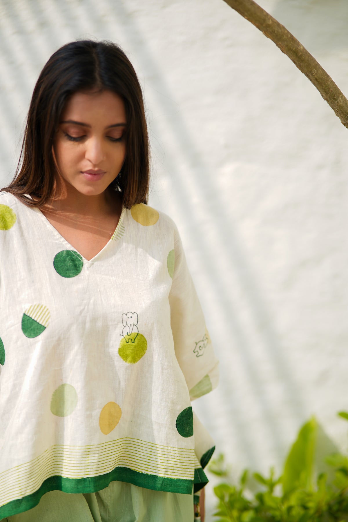 Kaftan Top- Green Polkadots