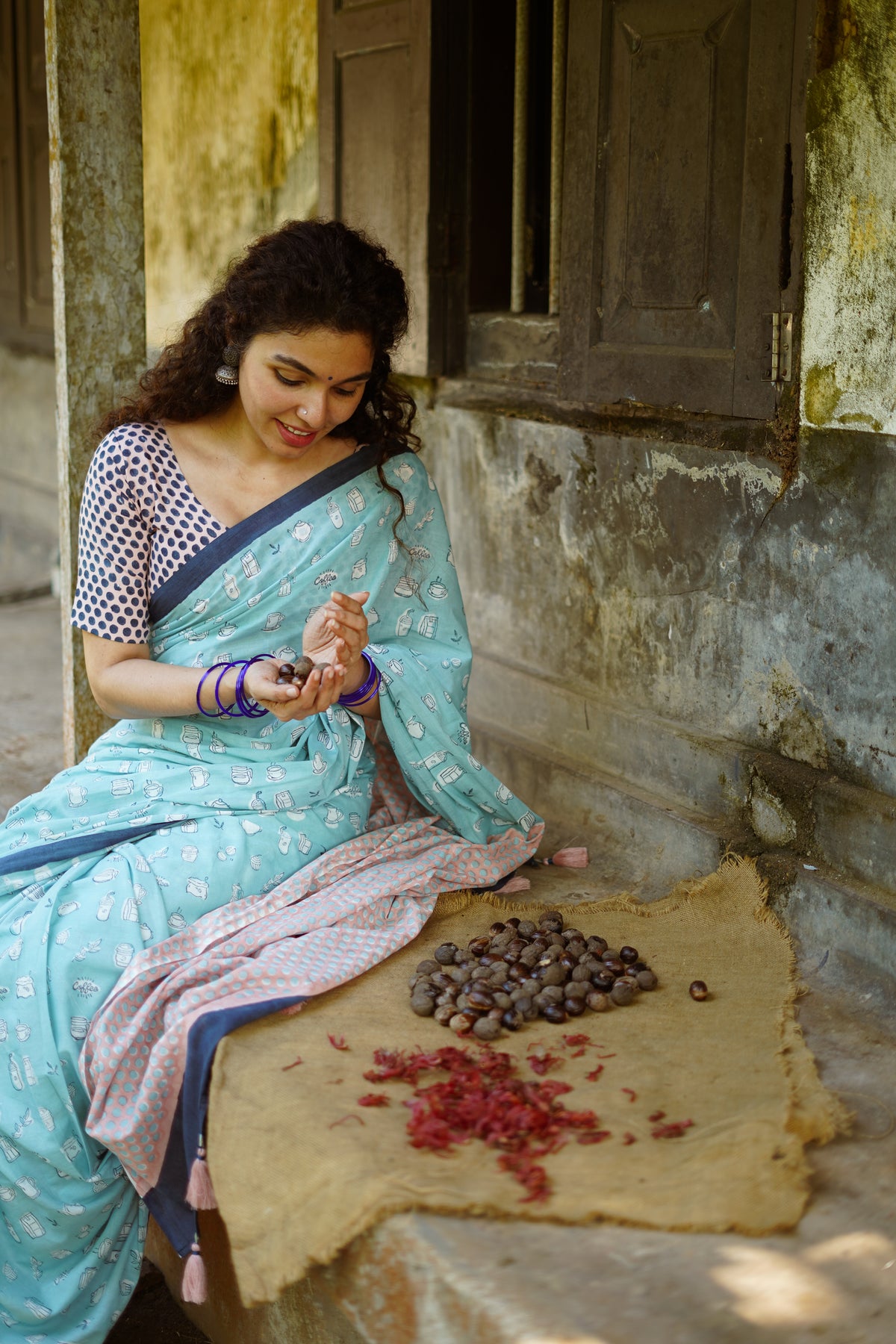 MINTY COFFEE DELIGHT - Mul Cotton Saree