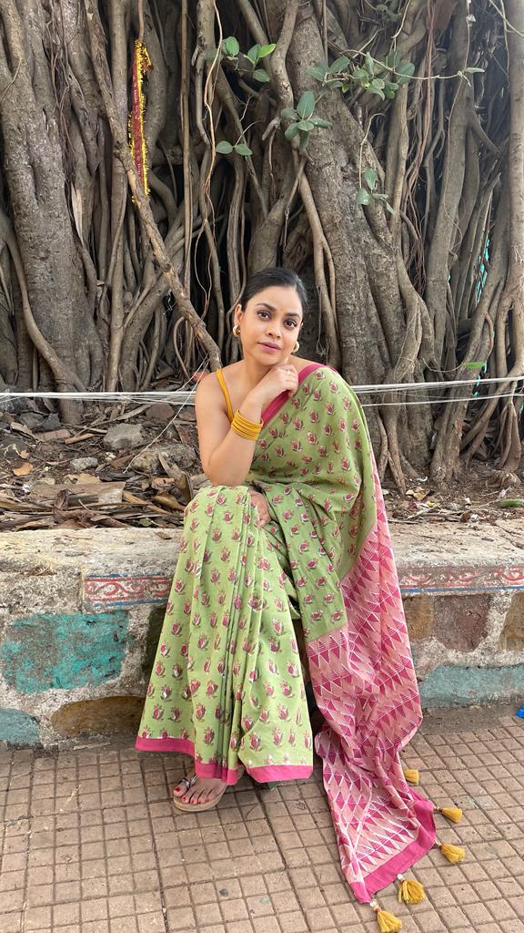 PISTACHIO ANAAR BUTTI - Mul Cotton Saree