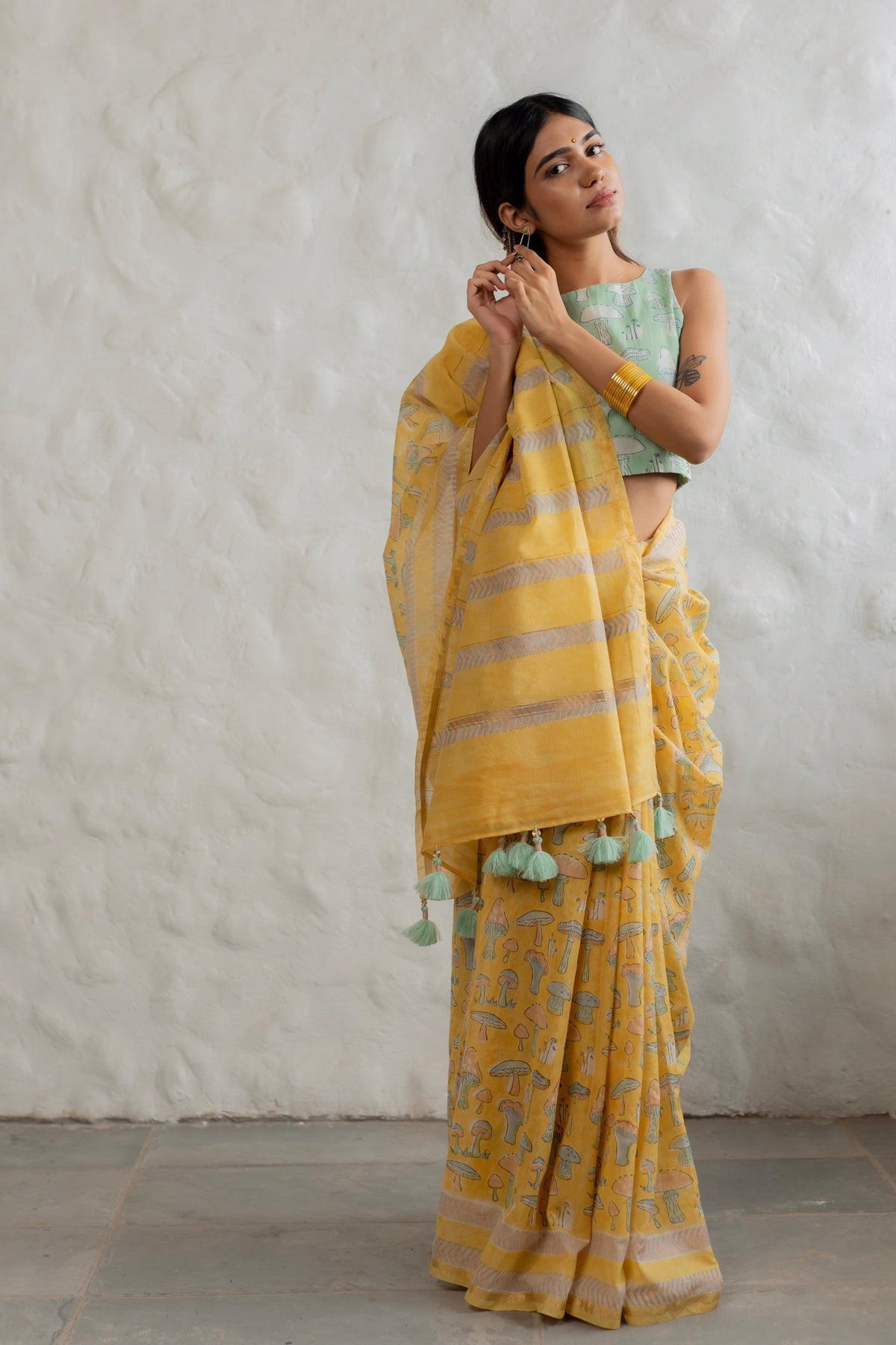 SUNSHINE MUSHROOM - Chanderi Saree