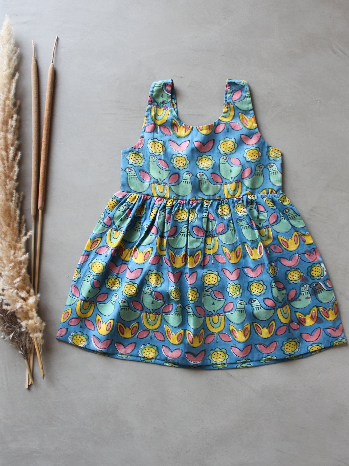 KIDS BLUE BIRDIE BOW DRESS