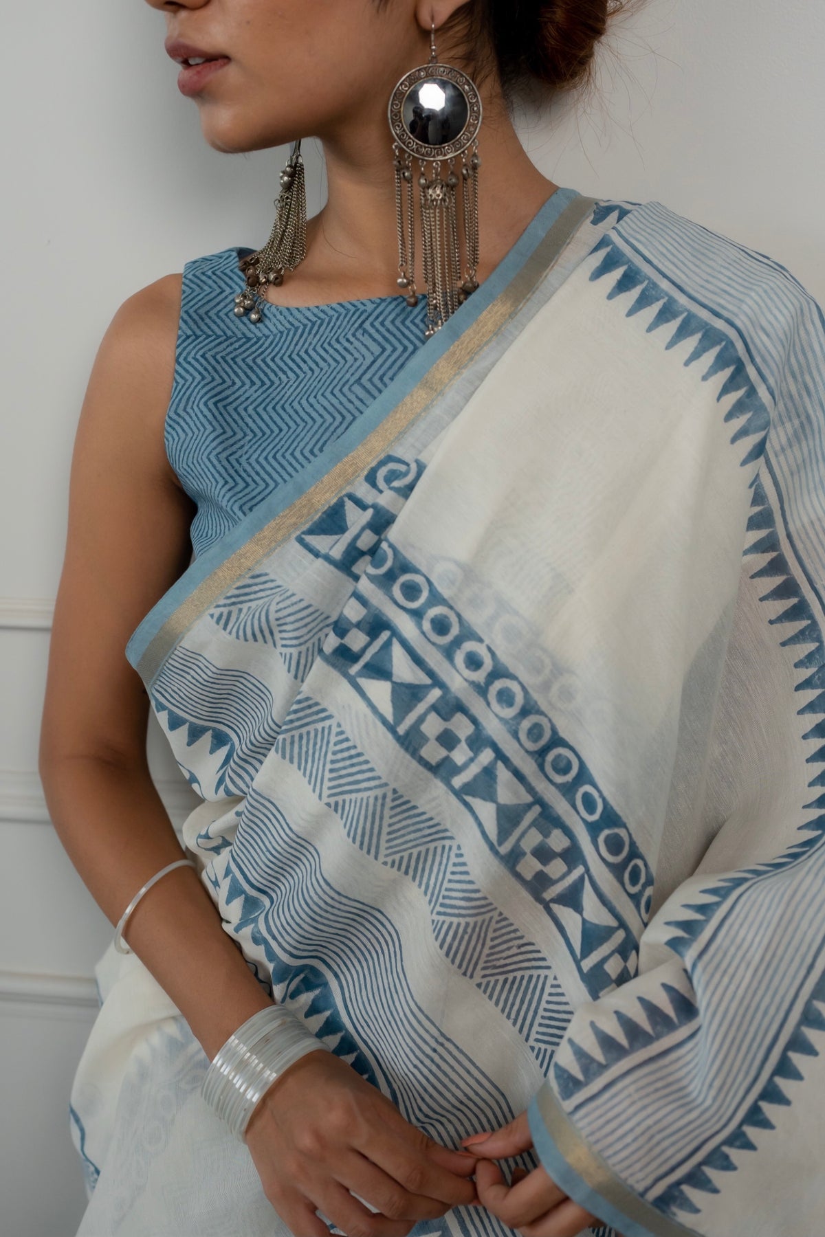 INDIGO ELEPHANTS - Chanderi Saree